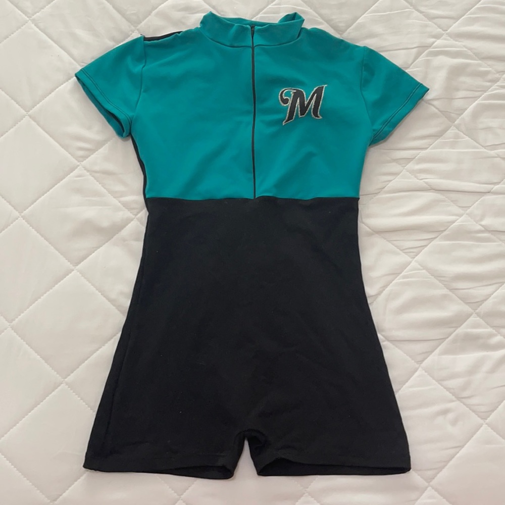 Teal and Black Biketard